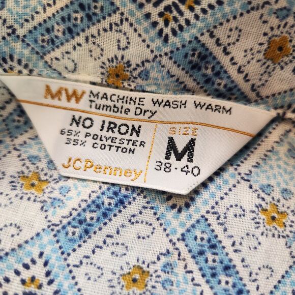 Vintage Retro JC Pennys Pajama Set Notch Collar Mens Medium No Iron Blue 70s - Picture 16 of 16